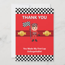 1st Birthday Race Car Thank You Card Editable