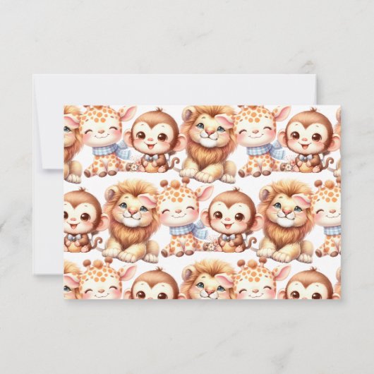 1st Birthday Safari Lion Giraffe Monkey Photo Dankeskarte (Rückseite)