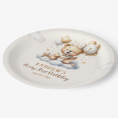 1st Birthday Teddy Bear Birthday Boy Pappteller (Schrägansicht)