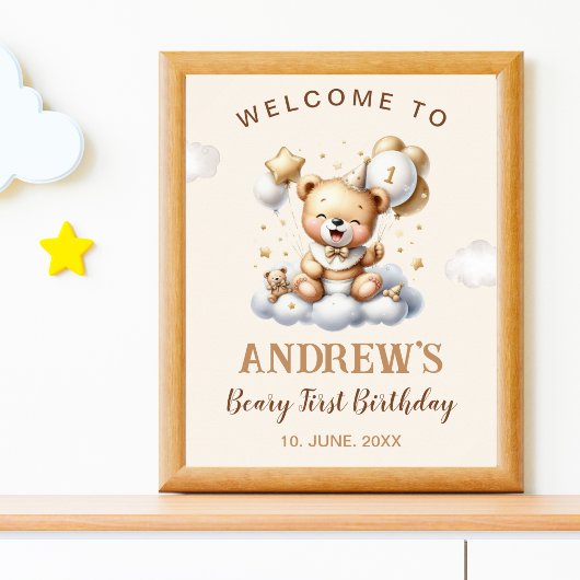 1st Birthday Teddy Bear Birthday Boy Poster