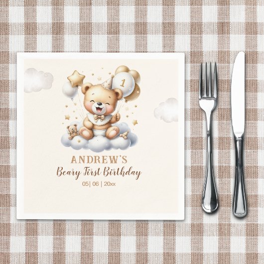 1st Birthday Teddy Bear Boy Serviette