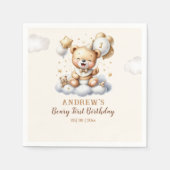 1st Birthday Teddy Bear Boy Serviette (Vorderseite)