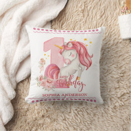 1st Birthday Unicorn Pink Little Girl  Kissen