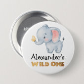 1st Birthday Wild One Safari Elephant Themed Button (Vorne & Hinten)