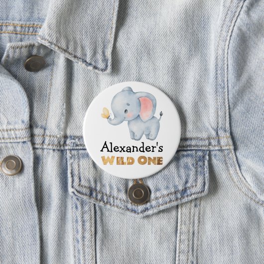 1st Birthday Wild One Safari Elephant Themed Button (Beispiel)