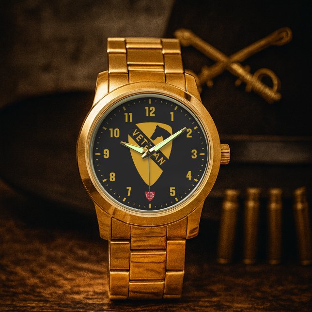 1st Cavalry Division Veteran Schwarz Armbanduhr (1st Cavalry Division "First Team" Veteran Stainless Steel Wristwatch )