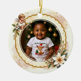 1st Christmas 2 sided, Cherub & Cheer Keramik Ornament