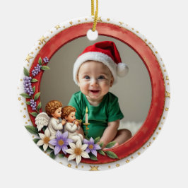 1st Christmas 2 sided Cherub Joy Keramik Ornament