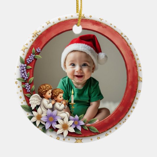 1st Christmas 2 sided Cherub Joy Keramik Ornament (Vorne)