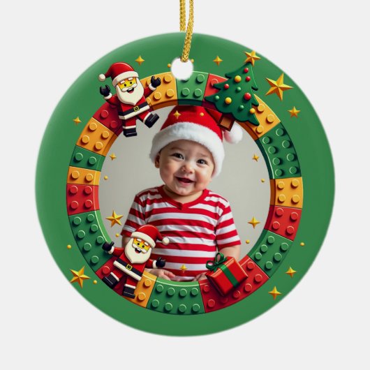 1st Christmas 2 sided Festive Builder green Keramik Ornament (Vorne)