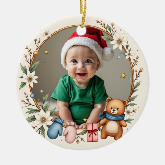 1st Christmas 2 sided Poinsettia Snuggles Keramik Ornament (Vorne)