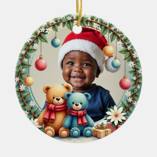 1st Christmas 2 sided, Teddy Tidings Keramik Ornament (Vorne)