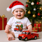 1st Christmas, cown text, Tree Haulin’ & Gift Ball Baby Strampler