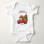 1st Christmas, cown text, Tree Haulin’ & Gift Ball Baby Strampler (Vorderseite)