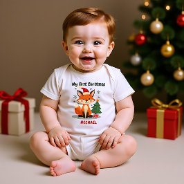 🎄1st Christmas, custom text, Festive Fox Trot Baby Strampler