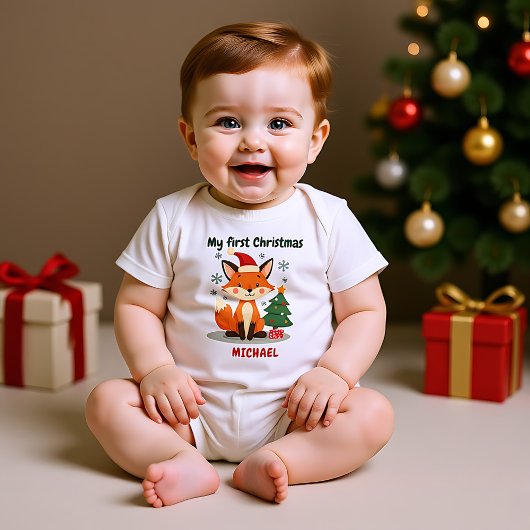 🎄1st Christmas, custom text, Festive Fox Trot Baby Strampler