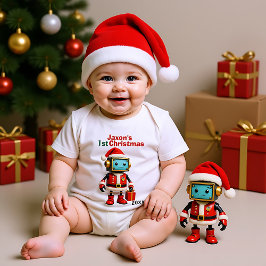🎄1st Christmas, custom text, Santa-Bot Sleighs Baby Strampler