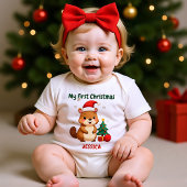🎄1st Christmas, custom text, Tree-Mendous Debut Baby Strampler