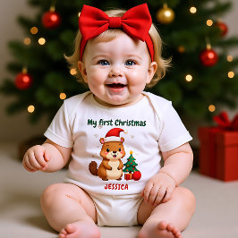 🎄1st Christmas, custom text, Tree-Mendous Debut Baby Strampler