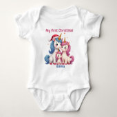 🎄1st Christmas, custom text, Unicorns & Mistletoe Baby Strampler (Vorderseite)
