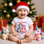 🎄1st Christmas, custom text, Unicorns & Mistletoe Baby Strampler