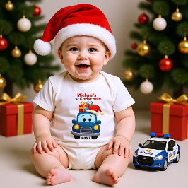 1st Christmas, custom text, Vroom for the Holidays Baby Strampler