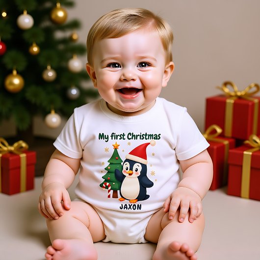 🎄1st Christmas, custom text, Waddle & Wonder Baby Strampler
