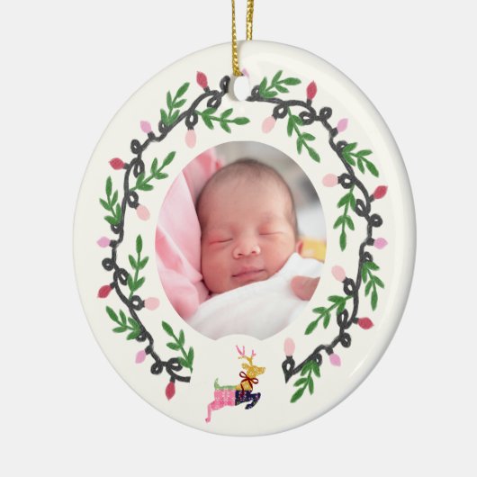1st Christmas Deer with Wreath Customize Keramik Ornament (Links)