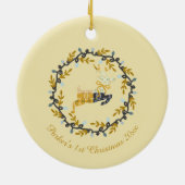1st Christmas Deer with Wreath Soft Yellow Keramik Ornament (Hinten)