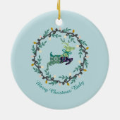 1st Christmas Deer with Wreath Teal2 Keramik Ornament (Hinten)