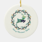 1st Christmas Deer with Wreath Teal Cream2 Keramik Ornament (Hinten)