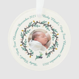 1st Christmas Deer with Wreath Teal Cream Acrylic Ornament