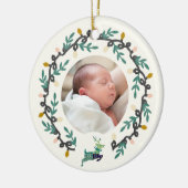1st Christmas Deer with Wreath Teal Cream Keramik Ornament (Links)