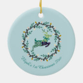 1st Christmas Deer with Wreath Teal Customize Keramik Ornament (Hinten)