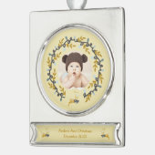 1st Christmas Deer with Wreath Yellow Banner-Ornament Silber (Links)