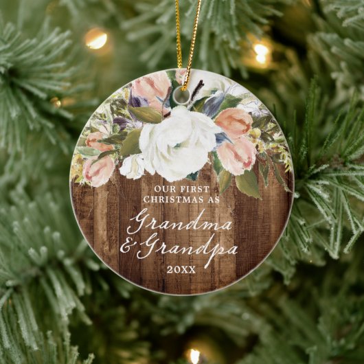 1st Christmas Grandma Grandpa Personalized Rustic Keramik Ornament (Baum)