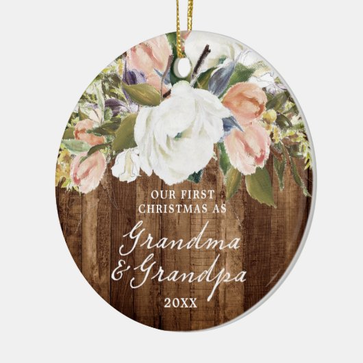 1st Christmas Grandma Grandpa Personalized Rustic Keramik Ornament (Links)