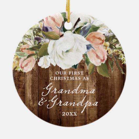 1st Christmas Grandma Grandpa Personalized Rustic Keramik Ornament (Hinten)