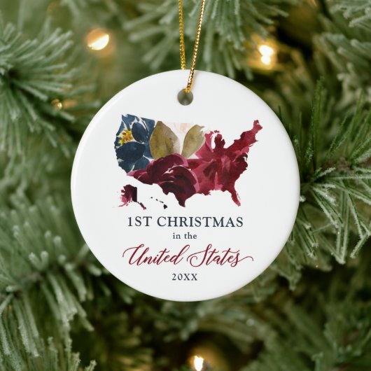 1st Christmas In The United States Personalized Keramik Ornament (Baum)