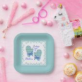 1st Christmas Mittens Blue Bow Holiday Pappteller (Party)