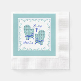 1st Christmas Mittens Blue Bow Holiday Serviette