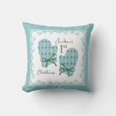 1st Christmas Mittens Green Bow Holiday Kissen (Vorderseite)