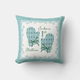 1st Christmas Mittens Green Bow Holiday Kissen