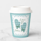 1st Christmas Mittens Green Bow Holiday Paper cup Pappbecher (Rückseite)