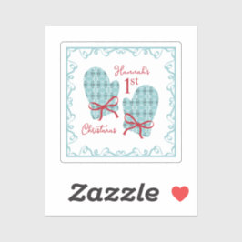 1st Christmas Mittens Red Bow Holiday Aufkleber