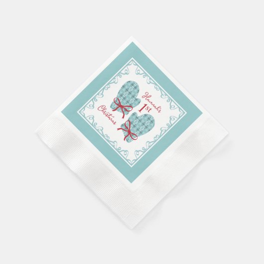 1st Christmas Mittens Red Bow Holiday Serviette (Ecke)