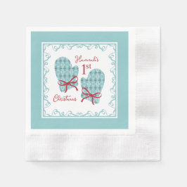 1st Christmas Mittens Red Bow Holiday Serviette