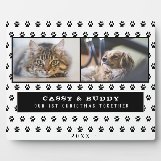 1st Christmas Together Cat Dog Paw 2 Foto Fotoplatte (Vorderseite)