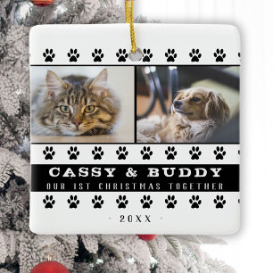 1st Christmas Together Cat Dog Paw 2 Foto Keramikornament
