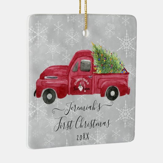 1st Christmas Tree Name Foto Keramikornament (Rechts)